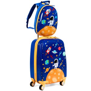 2-osainen lasten matkalaukku + reppu muovista, lasten vaunu, lasten matkatavarat, astronautit