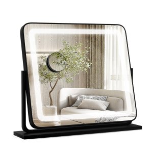 Pöytäpeili LED-valaistulla meikkivaloilla 56 x 12 x 48 cm musta