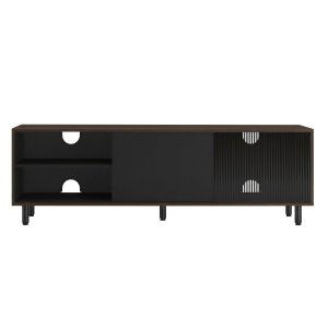 TV-taso ja TV-pöytä jopa 60 tuuman televisioille, työkaluton asennus, uurrettu lasi, 140 x 39 x 45 cm