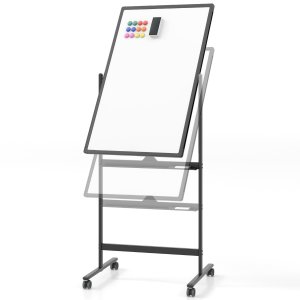 Kaksipuolinen liikuteltava valkotaulu kynätelineellä ja tarvikkeilla koulutoimistoon 60 x 90 cm musta