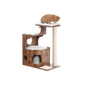 Kissanpuu, 86 cm, suurille kissoille, luola, valkoinen / vintage-ruskea