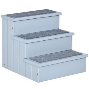 Koiraportaat, 3 askelmaa pienille ja keskikokoisille koirille, lemmikkiportaat säilytystilalla, 38 cm korkeat, kissaportaat, koiraramppi, sisäänpääsyapu sänkyyn, sohvalle, sohvalle ja autoon, harmaa