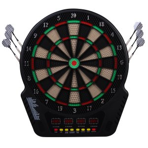 Elektroninen tikkataulusetti LED-näytöllä, automaattisella pisteytyksellä, äänitehosteilla, 6 tikkaa, 24 tikanpäätä, 27 peliä ja 243 pisteytysvaihtoehtoa 16 pelaajalle, 44 x 51,5 x 3,2 cm