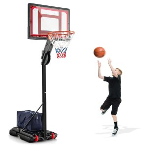 Korkeussäädettävä koripalloteline koripallokori telineellä ja 2 pyörällä 105-260 cm musta