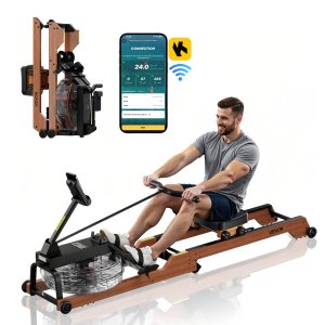 Vesisoutulaite, 6-tasoinen hiljainen vastus, puinen kokoontaitettava soutulaite 14 litran vesisäiliöllä ja LCD-näytöllä, Bluetooth-sovellusyhteensopiva, 158 kg:n painokapasiteetti, mukaansatempaavat soutulaitteet kotiin