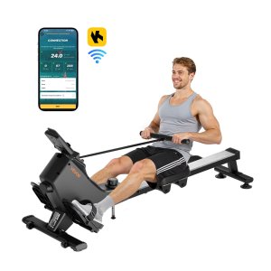 Magneettinen soutulaite, 16-tasoinen hiljainen vastus säädettävä, kokoontaitettava soutulaite kotiin, 158 kg:n painokapasiteetti, soutulaitteet sileällä hihnapyörällä, Bluetooth-yhteensopiva ja LCD-näyttö