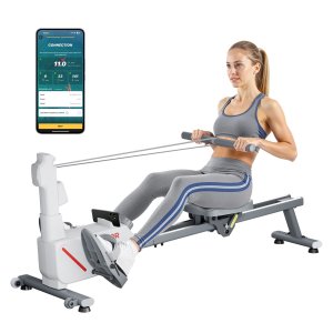 Magneettinen soutulaite, 16-tasoinen hiljainen vastus, säädettävä, kokoontaitettava soutulaite kotiin, 158 kg:n painokapasiteetti, soutulaitteet kaksoisliukukiskolla, Bluetooth-yhteensopiva ja LCD-näyttö