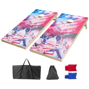 Cornhole-setti 4x2 jalkaa, täyspuiset heittolaudat ja 8 hernepussia, kantolaukulla