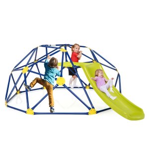 Geometrinen kupolikiipeily- ja leikkisetti liukumäellä - vihreä