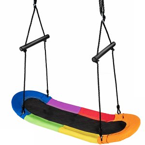 Pesäkeinu lasten puukeinu, jossa 100-160 cm säädettävä köysi roikkuu keinu värikäs 123 x 45 cm
